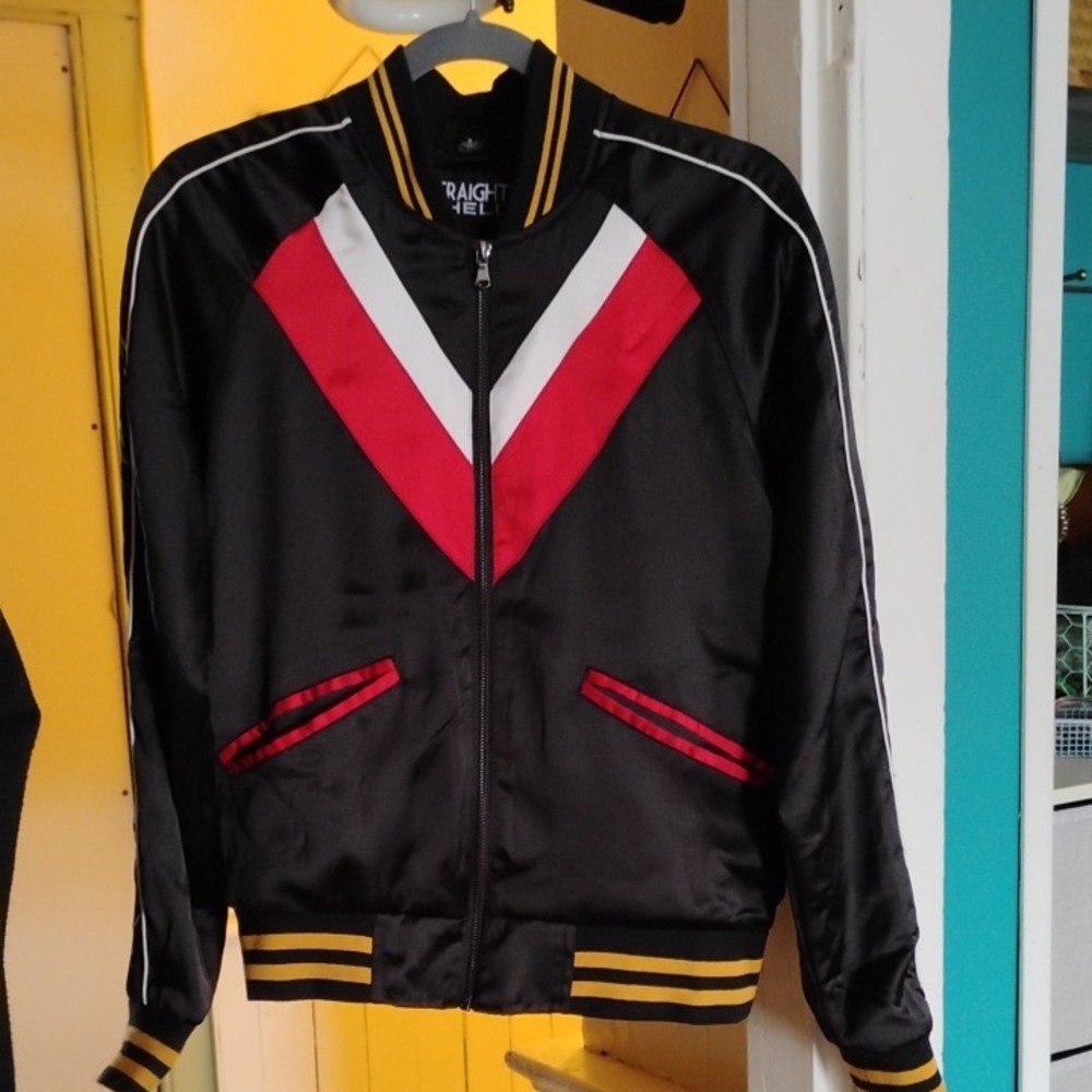very rare men's small straight to hell satin bomber jacket